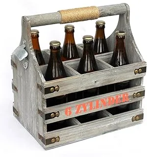 DanDiBo 93540 Caisse à bière pour 6 bouteilles avec décapsuleur intégré - Caisse en bois