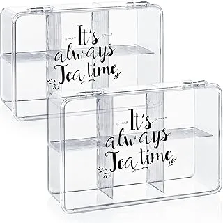 com-four® 2x Boîte de rangement pour le thé - boîte pour sachets de thé - boîte à thé en plastique transparent avec 6 compartiments (2 pièces - It's always Teatime)
