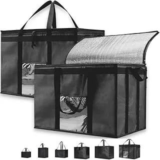 NZ Home Sac Isotherme (79L, 3XL, lot de 2) pour la livraison de nourriture et l'épicerie avec dessus zippé, noir