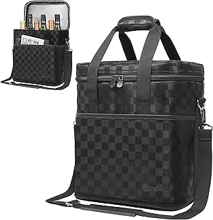 OPUX BYOB Sac de Transport pour 6 Bouteilles | Sac Isotherme rembourré pour Voyage, Pique-Nique, Sac fourre-Tout Portable étanche pour vin, dîner, fête, Noël, Cadeau pour Femme, Homme (carré Noir)