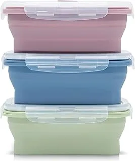 JUVEL 3 packs Récipients Pliables en Silicone Support Pliable conteneurs de Stockage de Nourriture Silicone Pliable Multicolore Alimentaires en pour Le Camping, la randonnée (550ML)