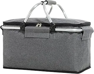 Panier isotherme de 22 l - Pliable - Avec couvercle - Pour bureau, camping, pique-nique - Gris