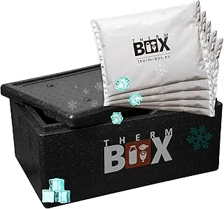 THERM BOX Grande boîte en polystyrène professionnelle avec bloc réfrigérant pour glacière, boîte de transport, récipient isotherme réutilisable