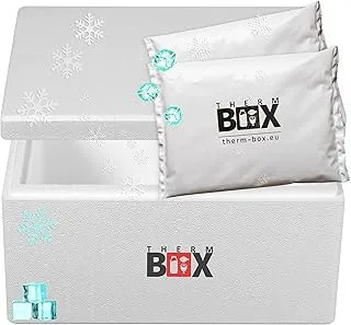 THERM BOX Petite boîte en polystyrène avec bloc réfrigérant pour glacière, boîte de transport, récipient isotherme réutilisable