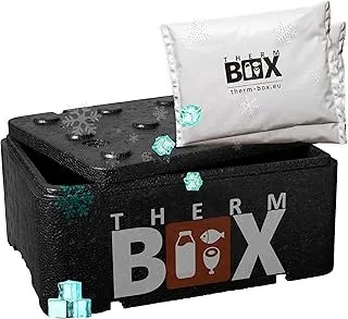 THERM BOX Grande boîte en polystyrène professionnelle avec bloc réfrigérant pour glacière, boîte de transport, récipient isotherme réutilisable