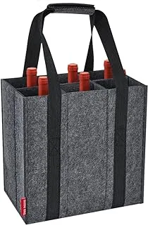 Sac à Bouteilles 6 Compartiments, Sac à Vin avec Poignée, Sac de Rangement Réutilisable Porte Bouteille pour Vin et Champagne, 27cm x 18cm x 27cm - Noir