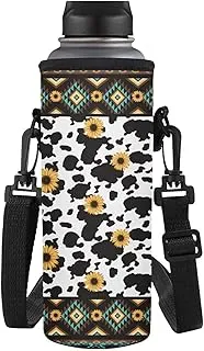 HUGS IDEA Sac de transport isotherme pour bouteille d'eau, Caisse avec bandoulière réglable pour voyage, randonnée, sport, Vache tournesol géométrique, L, Organiseur de sac
