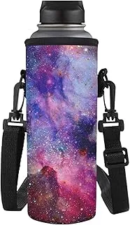 HUGS IDEA Sac de transport isotherme pour bouteille d'eau, Caisse bouteille avec bandoulière réglable pour voyage, randonnée, sport, Galaxie nébuleuse violette, L, Organiseur de sac