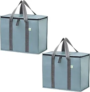 VENO Lot de 2 Grand Sac Isotherme Courses avec Base Renforcée Amovible, Epicerie Alimentaire, Isolation, Résistant, Debout, Fermeture à Glissière Double Patte, Pliable, Durable (Bleu Cair, Lot de 2)