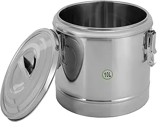 Récipient isotherme de transport, 10 l, en acier inoxydable, avec couvercle et pince de fermeture, transport de soupe isolé avec poignées latérales