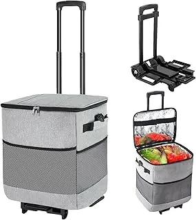 Sac Isotherme Grand avec 2 Roues Pliable Glacière Souple Isotherme Sac Pique Nique pour Courses 40L | Chariot de Courses 3en1 Chariot à Sac