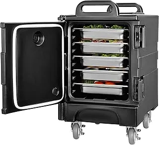 VEVOR Conteneur Isotherme pour Plateau Gastronorme 75 L, Boîte de Transport Empilable, Chargement Frontal, avec Doubles Boucles, Poignées et Roulettes, Porte-plateaux pour Restauration Cantine, Noir