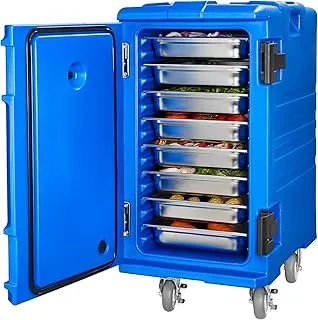 VEVOR Conteneur Isotherme pour Bac Gastronorme 120 L, Boîte de Transport Alimentaire Empilable, Chargement Frontal, Double Boucle, Poignées et Roulettes, Porte-plateaux pour Restauration Cantine, Bleu