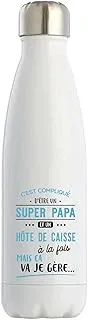 Bouteille Isotherme Bouteille Isotherme Super Papa et Hôte de Caisse | Gourde | Idée Cadeau Père Caisse Supermarché Humour Original Anniversaire Noël Fête des Pères