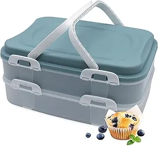 Boîte de transport à gâteaux à 2 étages et plateau de levage, réutilisable, 40 x 30 cm, avec couvercle et poignée de transport, pliable, boîte de rangement alimentaire