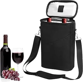 Sac Isotherme Porte Bouteille à Vin Isolé pour 2 Bouteille, Sac Transport Vin Isotherme et Etanche avec Bandoulière, Sacs Insulated Etanches Oxford pour Cadeaux, Voyage et pique-nique