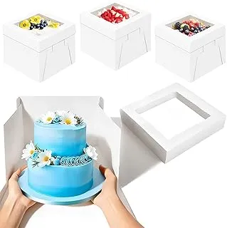 3 Pièces Boîte gâteau transport avec fenêtre 20 × 20 × 20 cm, Boîtes à gâteau carton pour gâteaux jusqu’à 8 inch de diamètre