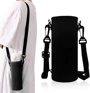 1Pièces sac pour bouteille d'eau, Housses Isothermes pour Bouteille d'eau, Portables Sac Bouteille d'eau Porte-Bouteille Thermos avec Bandoulière Réglable pour le Camping Randonnée, Noir-650ml