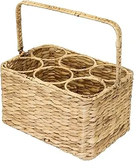 HMF Porte-bouteilles pour 6 bouteilles, panier à bouteilles tressé en jacinthe d'eau durable, 32 x 22 x 18 cm