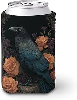 Manchon isotherme pour canette de bière, corbeau sur une vieille caisse en bois, style gothique, pour fête, plage, événement, maison