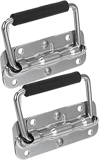 WOONEKY Lot de 2 Poignées Pliables en Acier Inoxydable Antirouille pour Boîte à Outils Poignée de Traction Robuste pour Valise de Transport et Caisse Isotherme Accessoire Multifonction